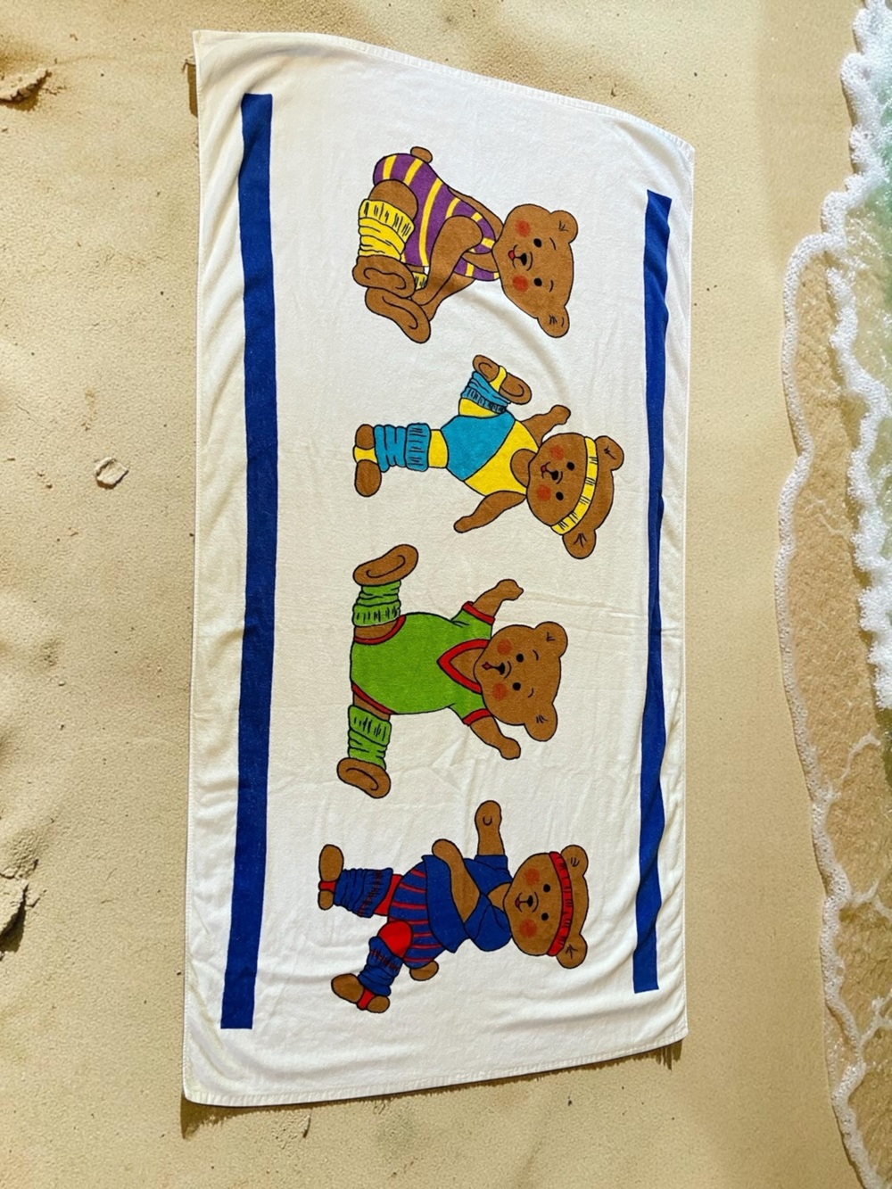Vintage 1980s Body Huggers Beach Towel Exercising Teddy Bears 100% Cotton